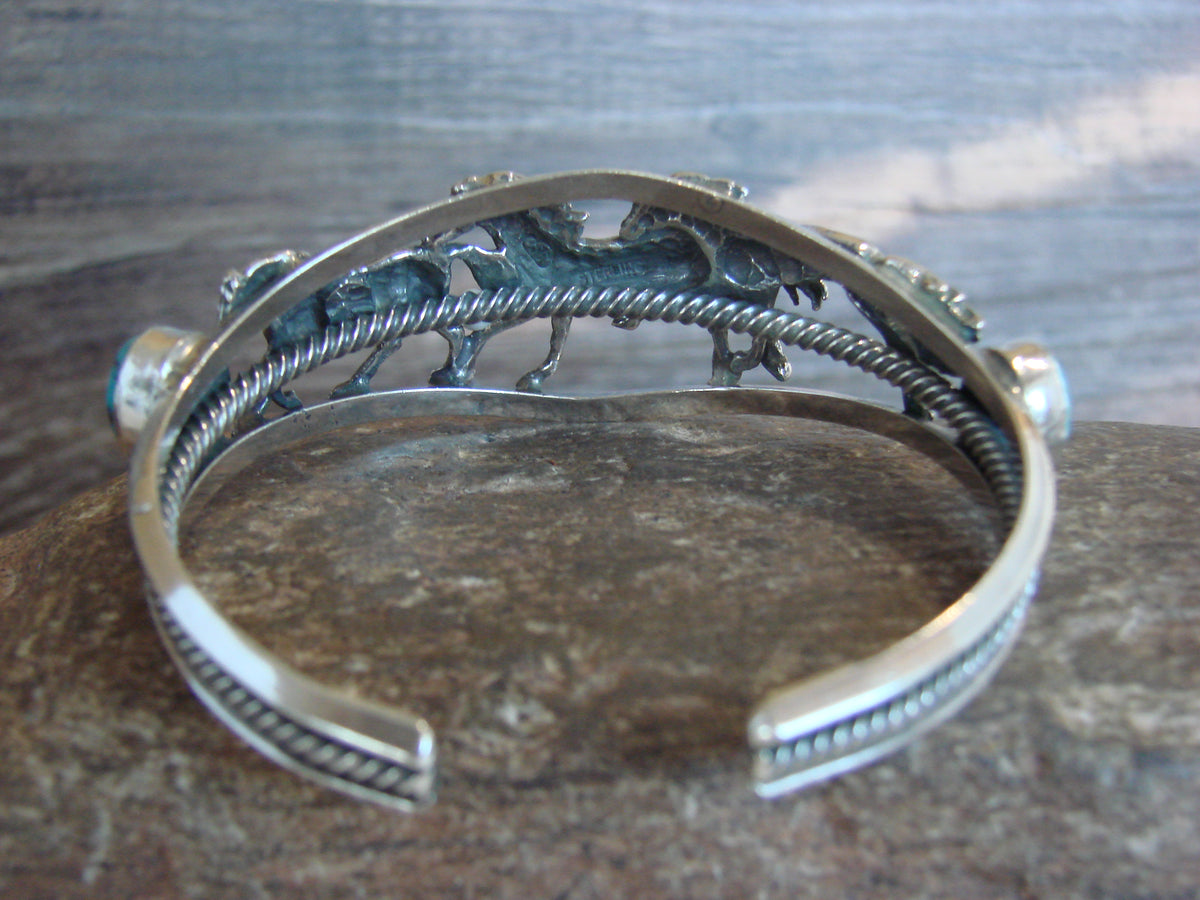Native American Sterling Silver Turquoise Horse Bracelet by Platero