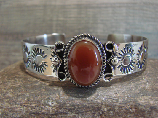Navajo Indian Nickel Silver & Red Howlite Bracelet by Cleveland