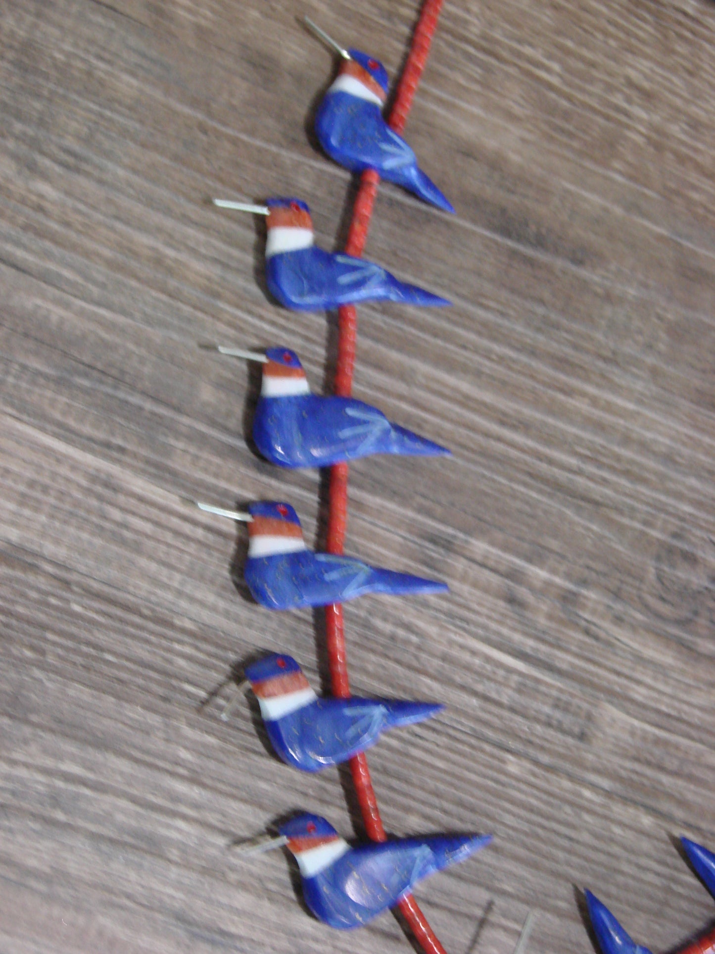 Hand Carved Lapis & Coral Hummingbird Fetish Necklace by Mitchell