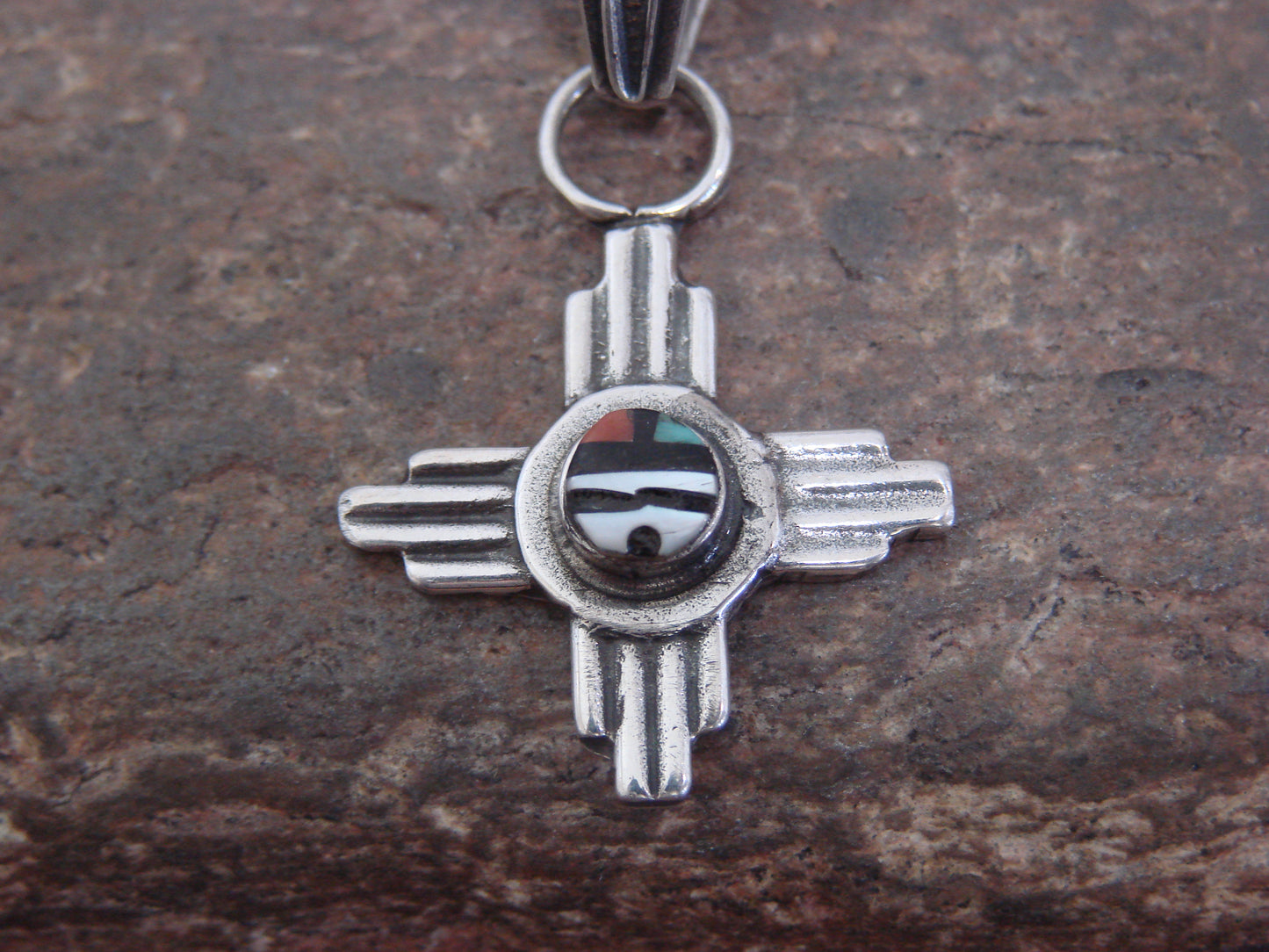 Native American Sterling Silver Zia Symbol & Sunface Inlay Pendant - Kallestewa