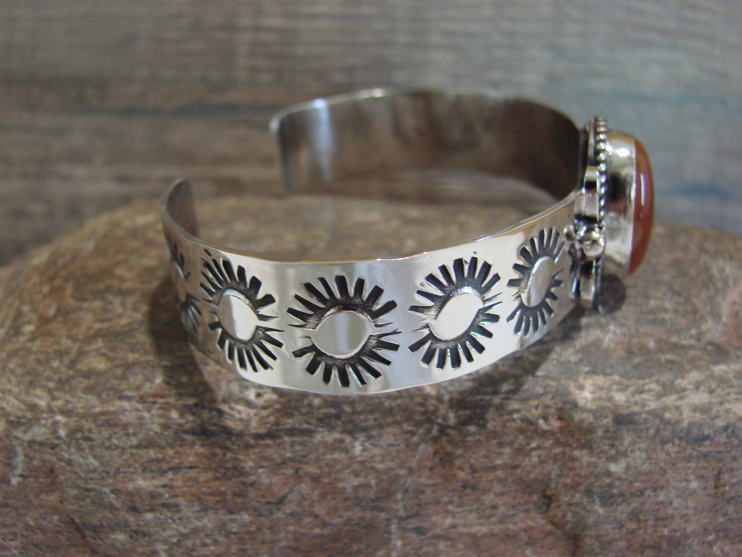 Navajo Indian Nickel Silver & Red Howlite Bracelet by Cleveland