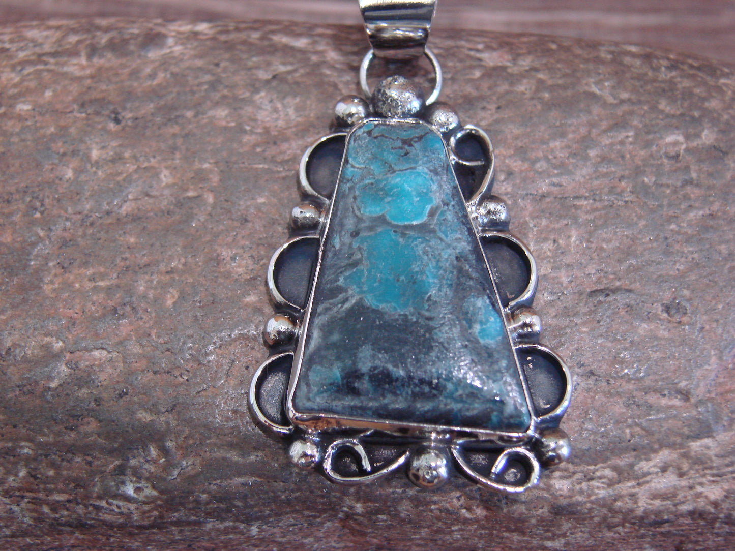Native American Navajo Nickel Silver & Turquoise Pendant - Cleveland