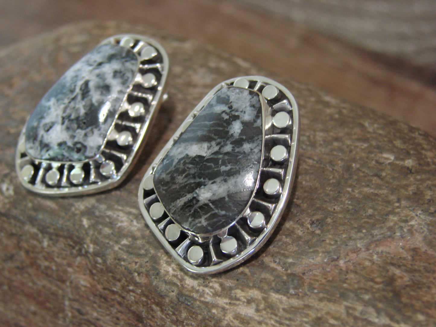 Native American Sterling Silver & White Buffalo Turquoise Post Earrings - McCarthy