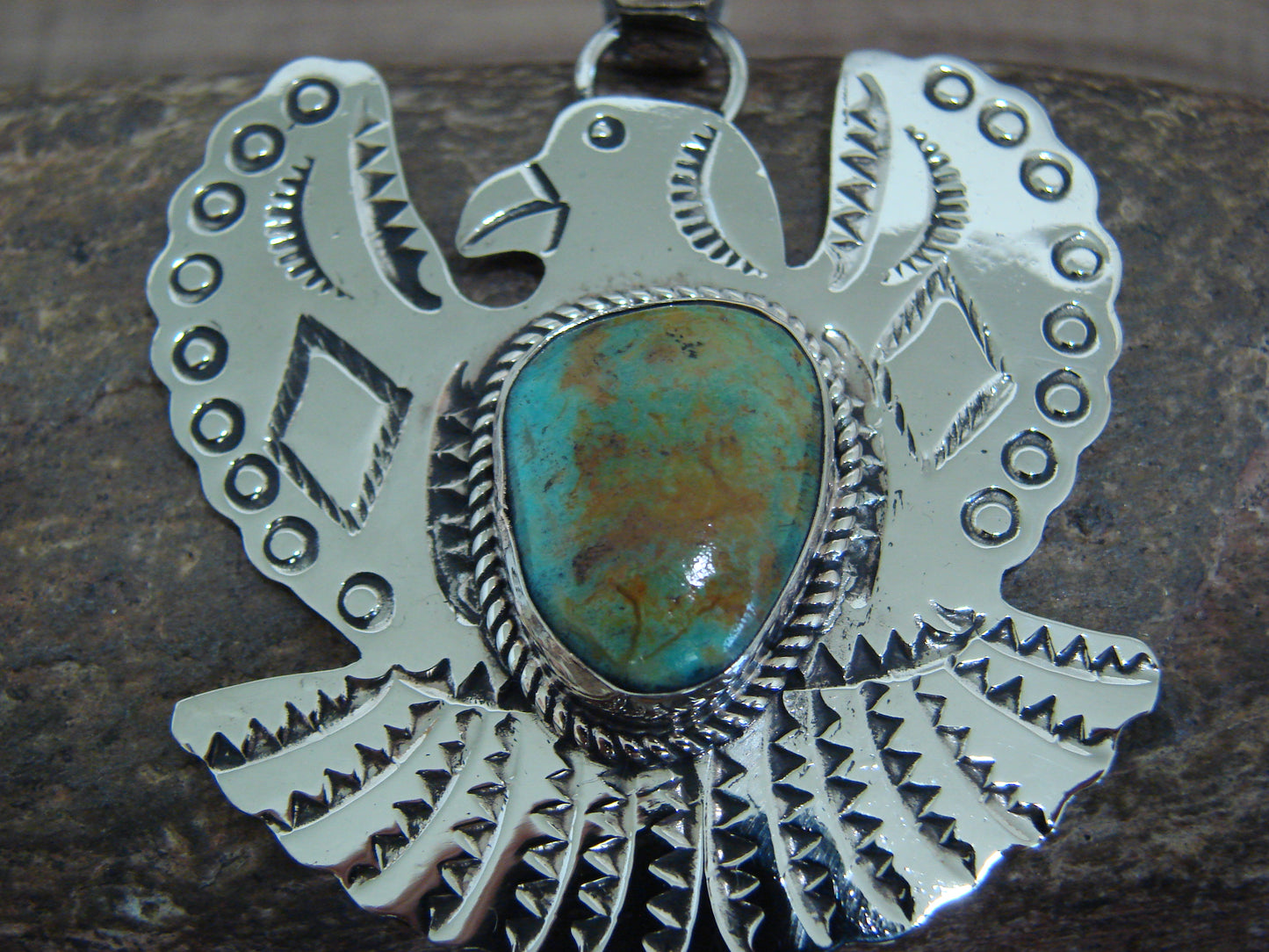 Native American Nickel Silver & Turquoise Eagle Pendant - Cleveland