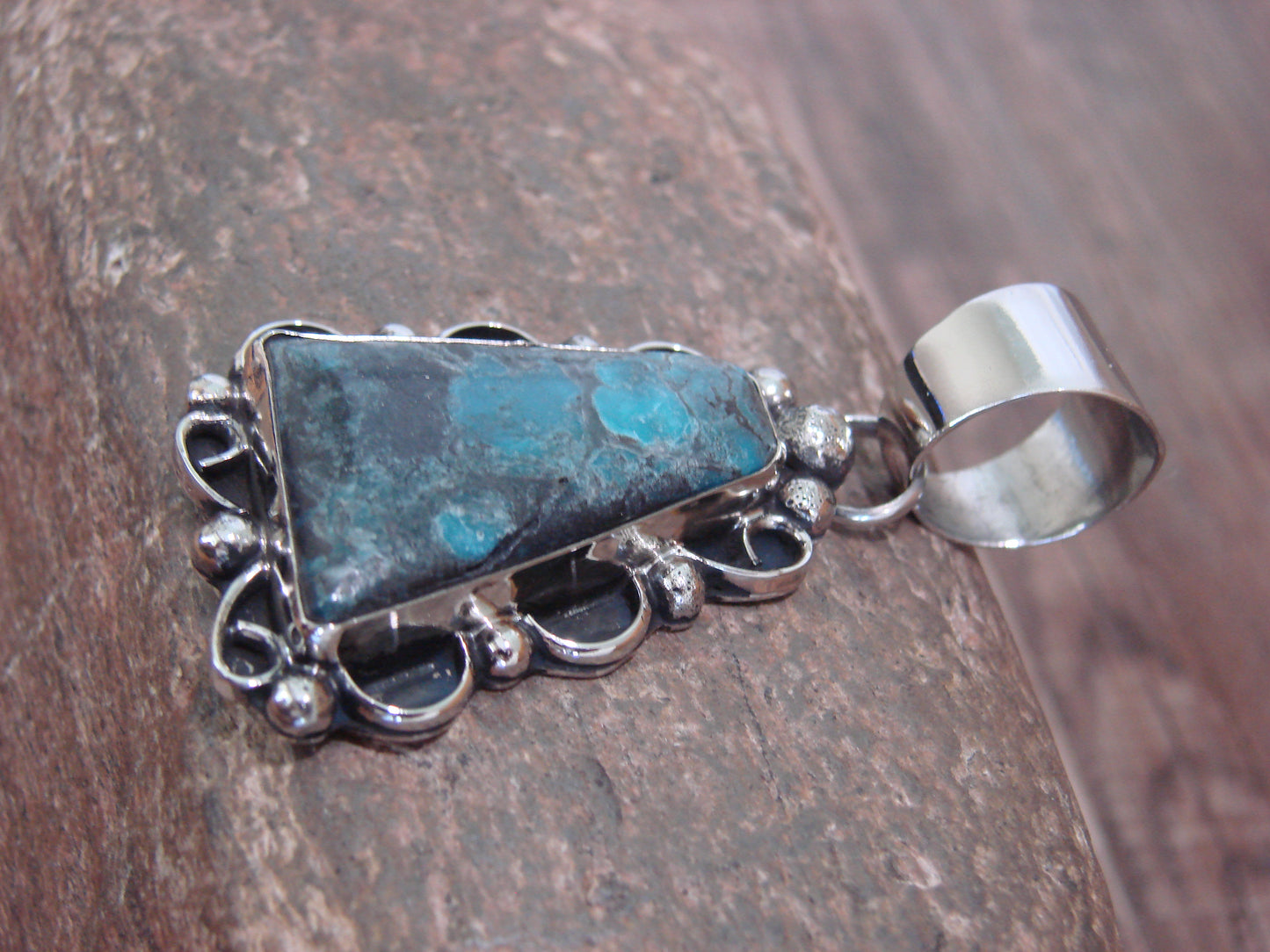 Native American Navajo Nickel Silver & Turquoise Pendant - Cleveland