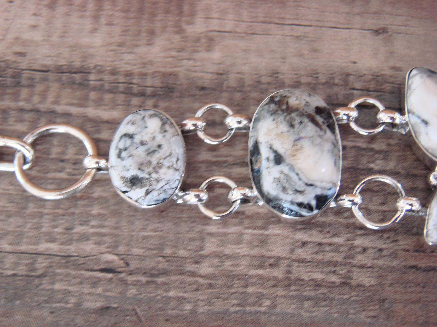 Native American Sterling Silver White Buffalo Turquoise Butterfly Link Bracelet -Cayaditto