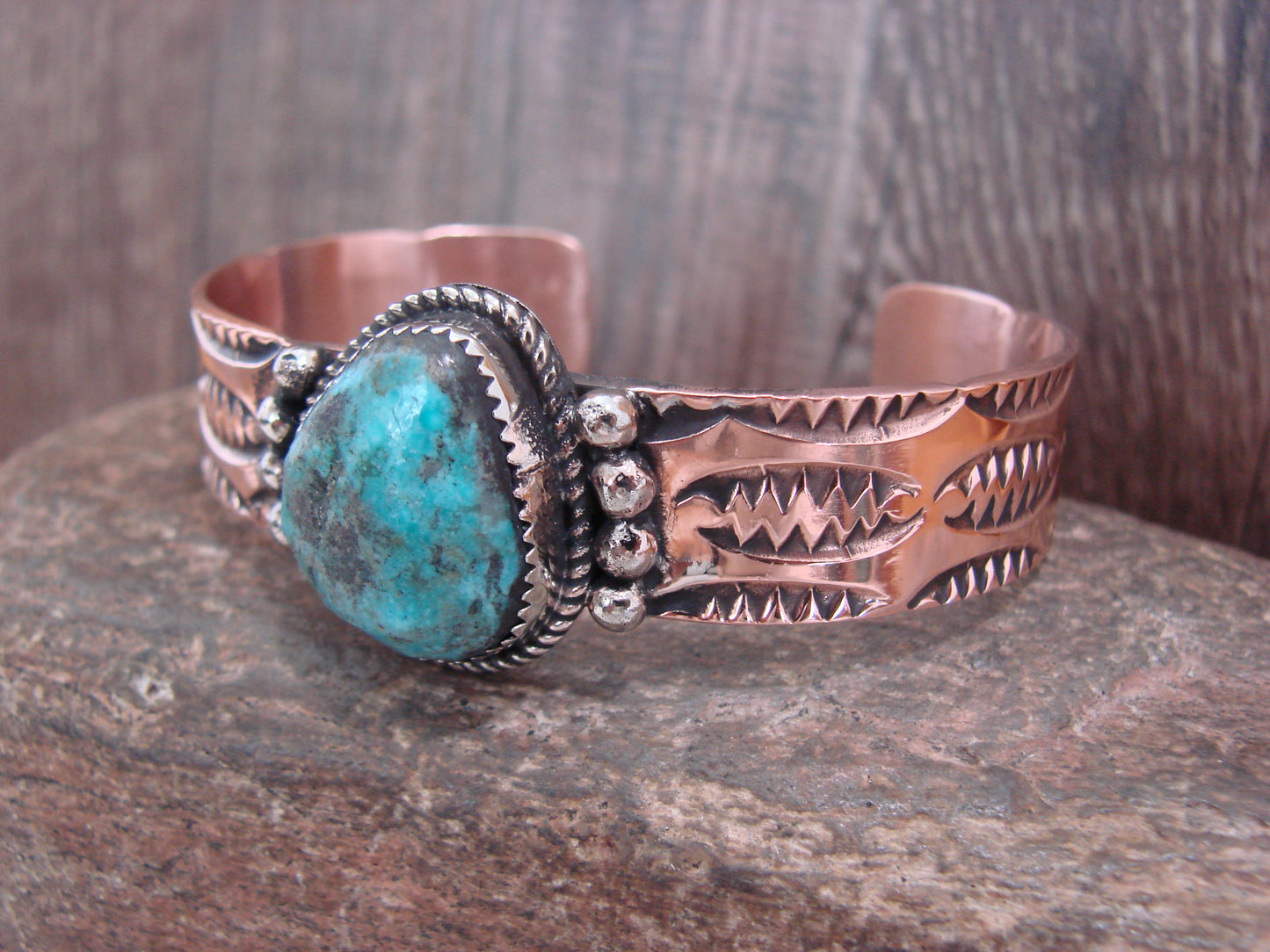 Native American Copper & Turquoise Bracelet by Cleveland