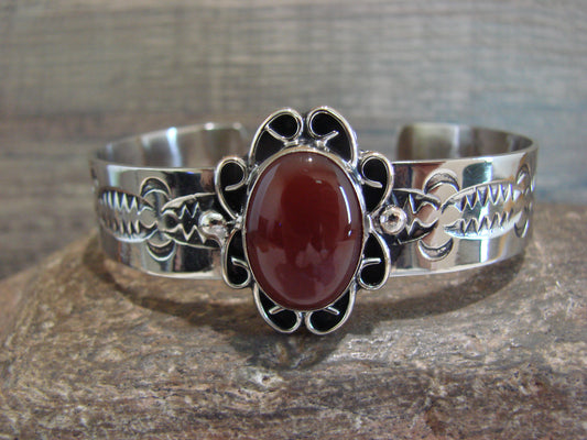 Navajo Indian Nickel Silver & Red Howlite Bracelet by Cleveland