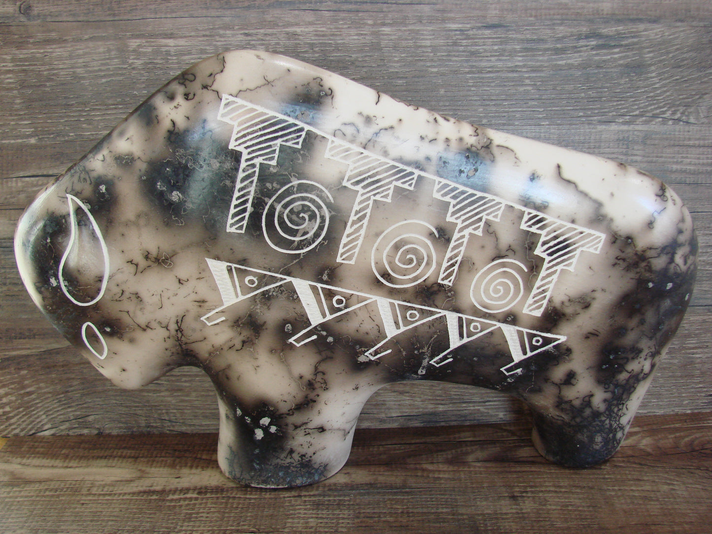 Native American Pottery Horse Hair Buffalo Sculpture by Yellow Corn