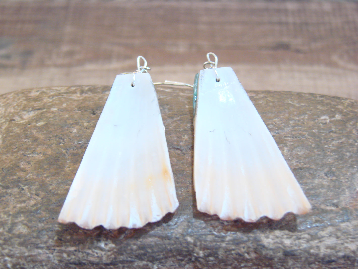 Native American Turquoise Inlay Shell Dangle Earrings - Aguilar