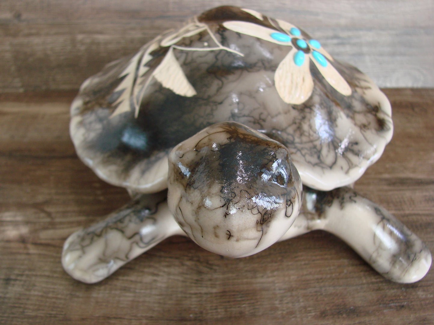 Large Navajo Pottery Horse Hair Turtle Jewelry Trinket Box by Vail
