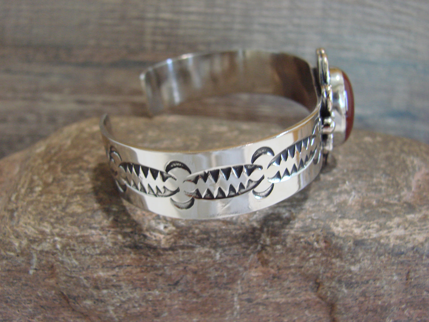 Navajo Indian Nickel Silver & Red Howlite Bracelet by Cleveland