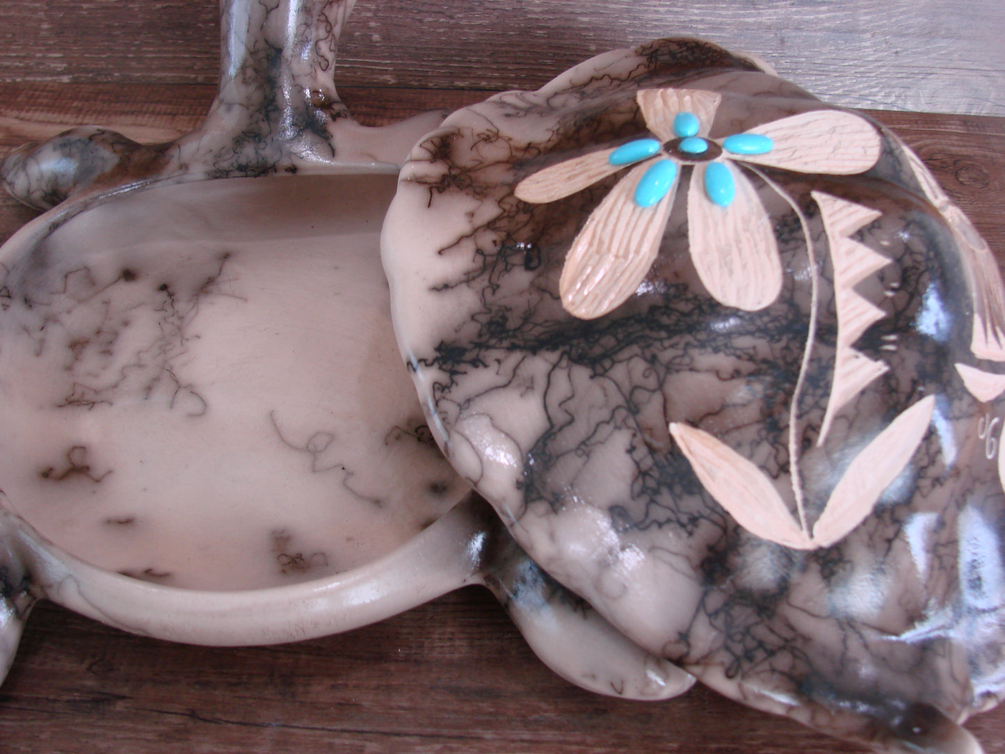 Large Navajo Pottery Horse Hair Turtle Jewelry Trinket Box by Vail