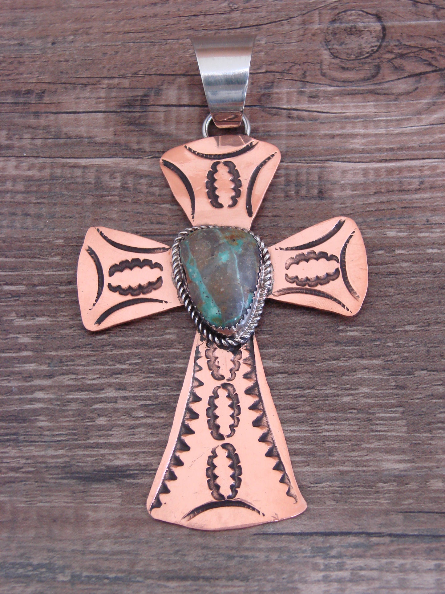 Native American Copper & Turquoise Cross Pendant by Cleveland