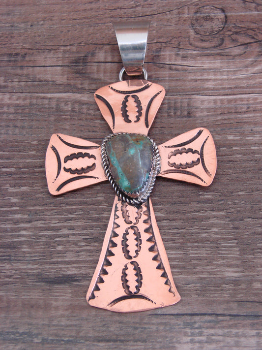 Native American Copper & Turquoise Cross Pendant by Cleveland