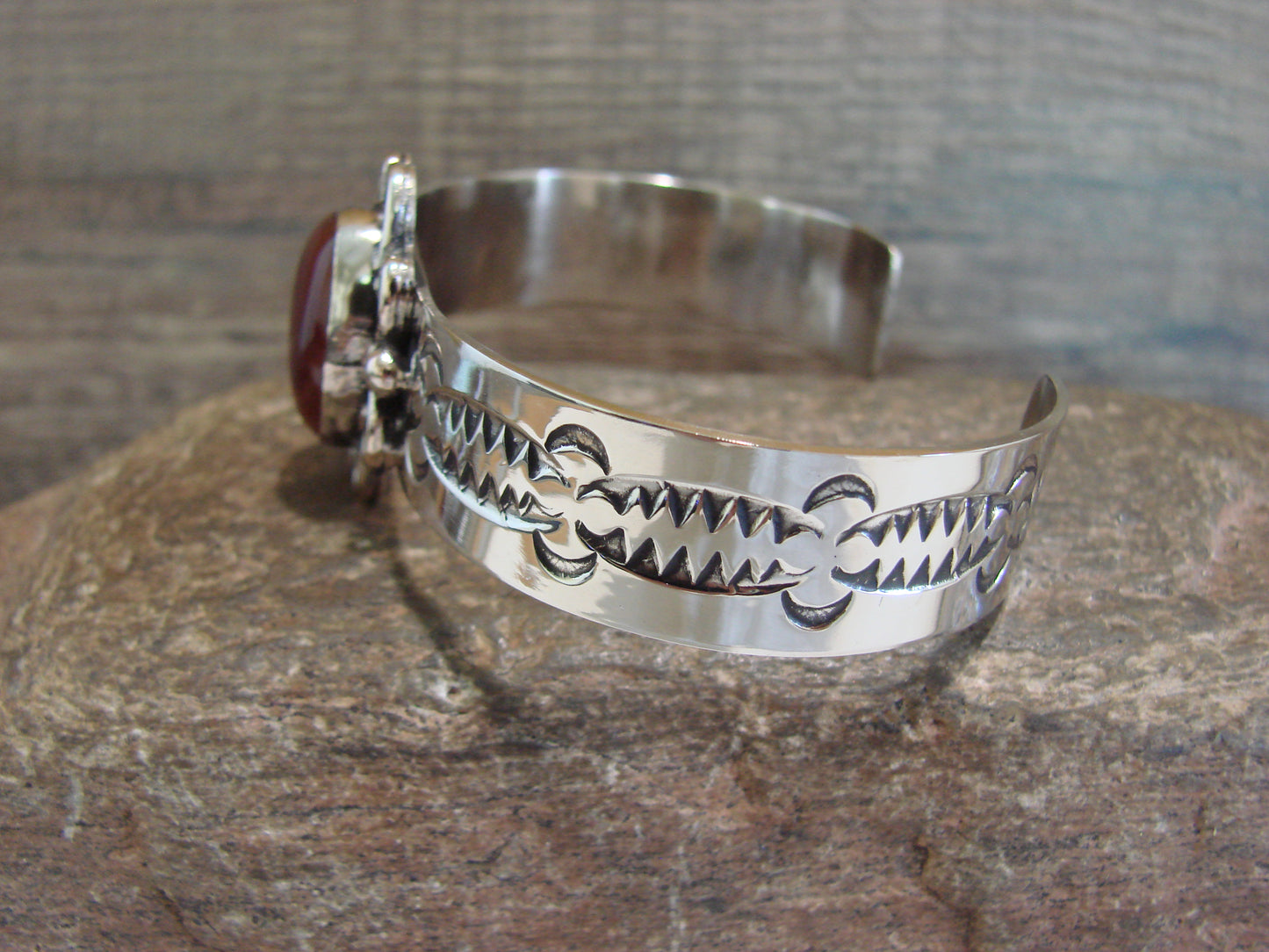 Navajo Indian Nickel Silver & Red Howlite Bracelet by Cleveland