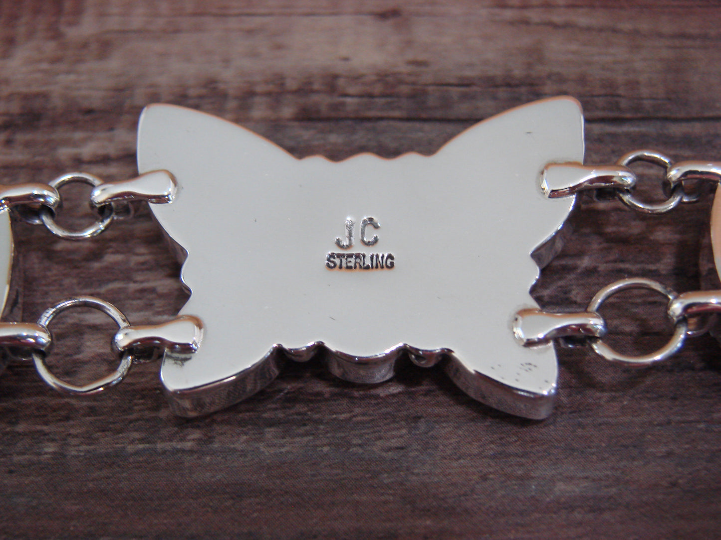 Native American Sterling Silver White Buffalo Turquoise Butterfly Link Bracelet -Cayaditto