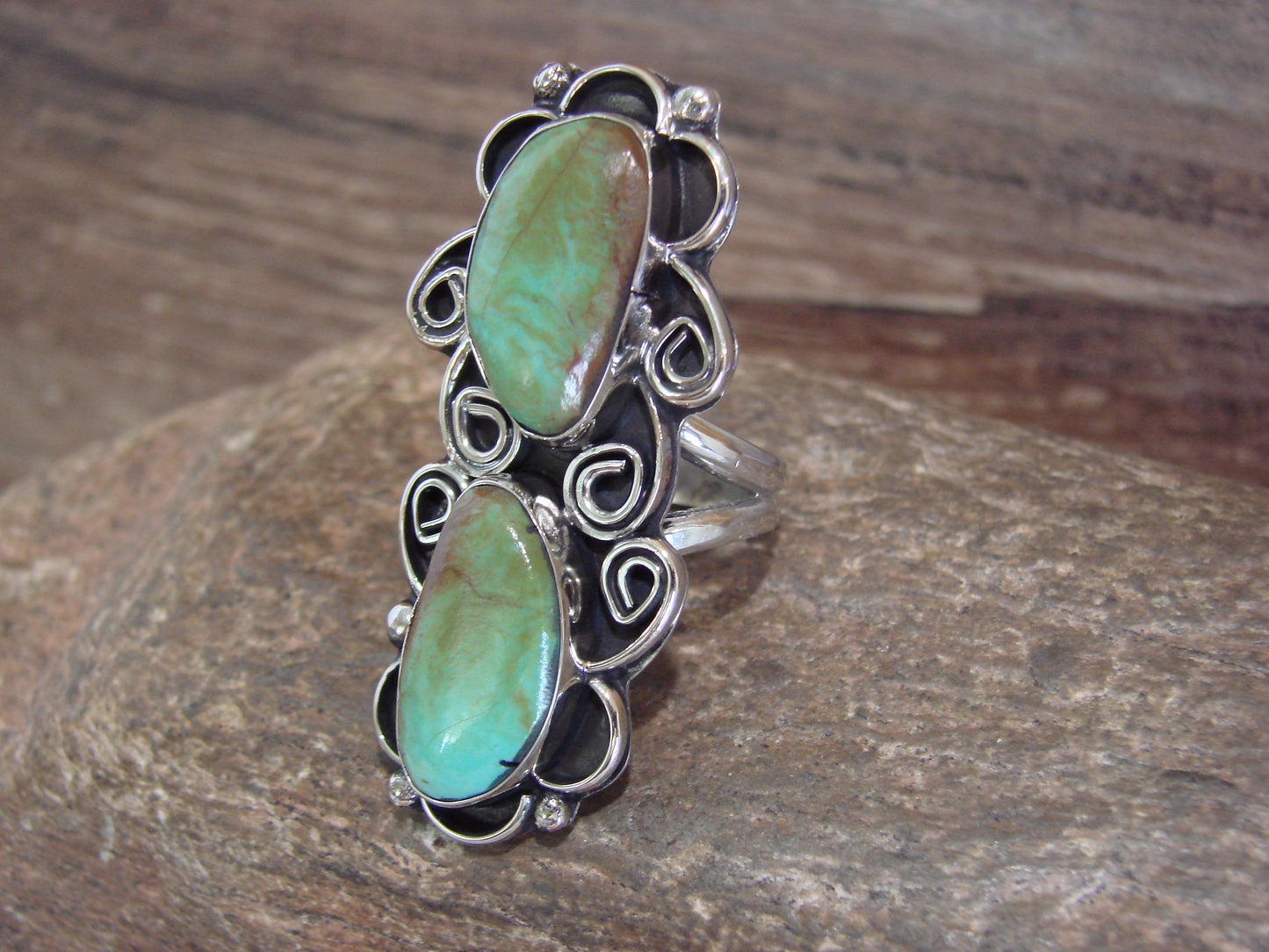Native American Nickel Silver & Turquoise Ring by Cleveland - Size 9
