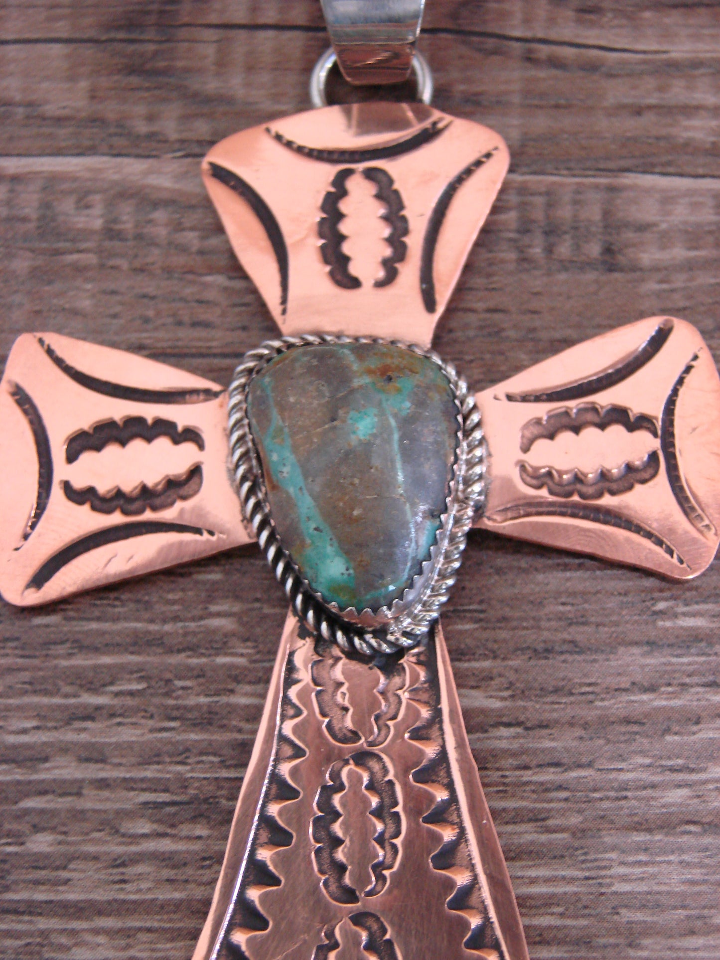Native American Copper & Turquoise Cross Pendant by Cleveland