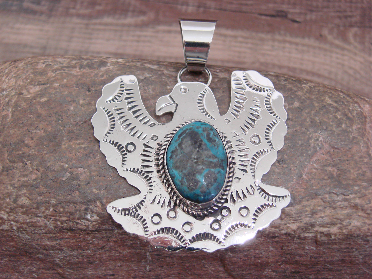 Native American Nickel Silver & Turquoise Eagle Pendant - Cleveland