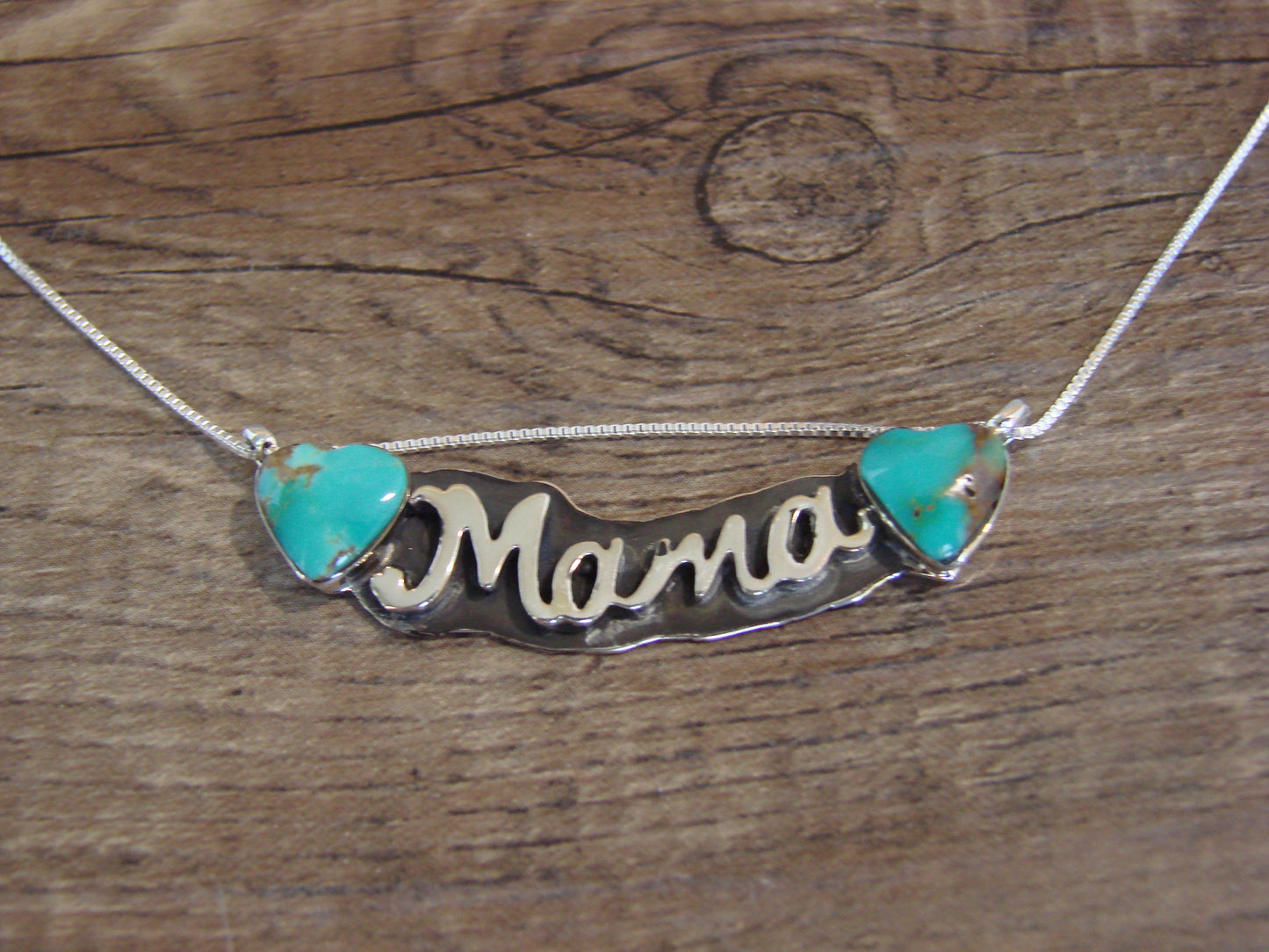 Native American Sterling Silver & Turquoise Heart Mama Necklace Signed Yazzie