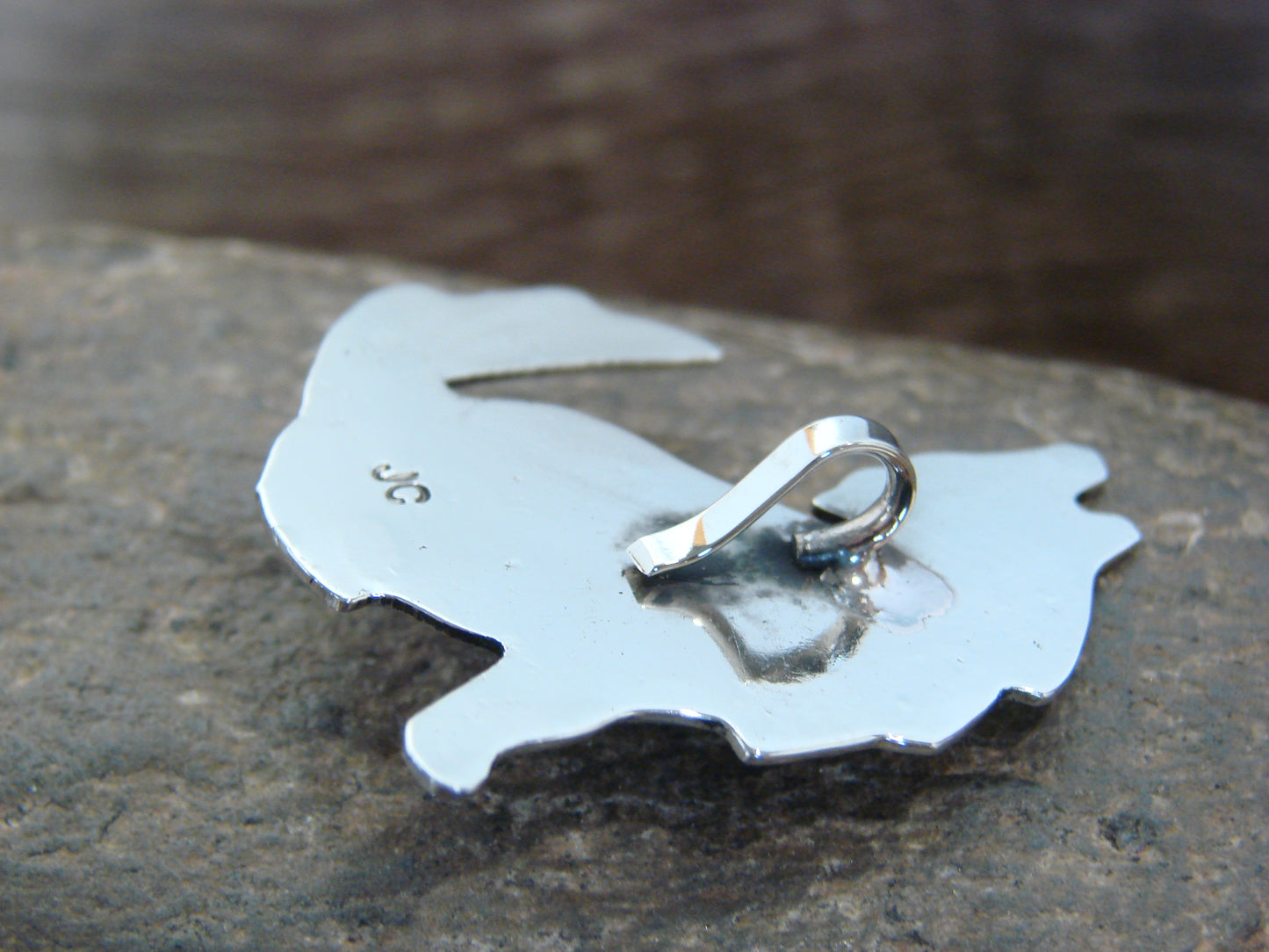 Native American Nickel Silver & Gaspeite Coyote Pendant - Cleveland