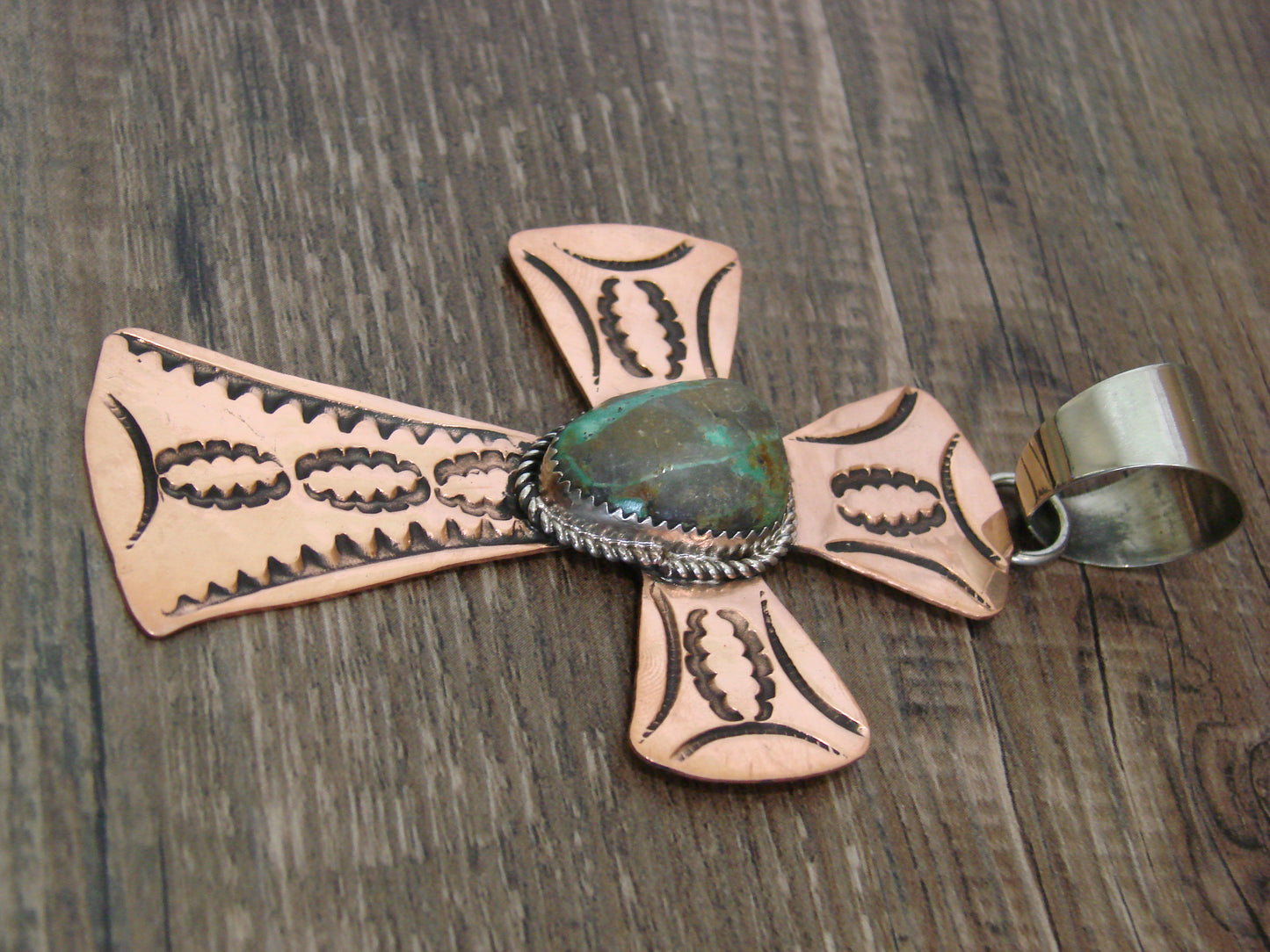 Native American Copper & Turquoise Cross Pendant by Cleveland