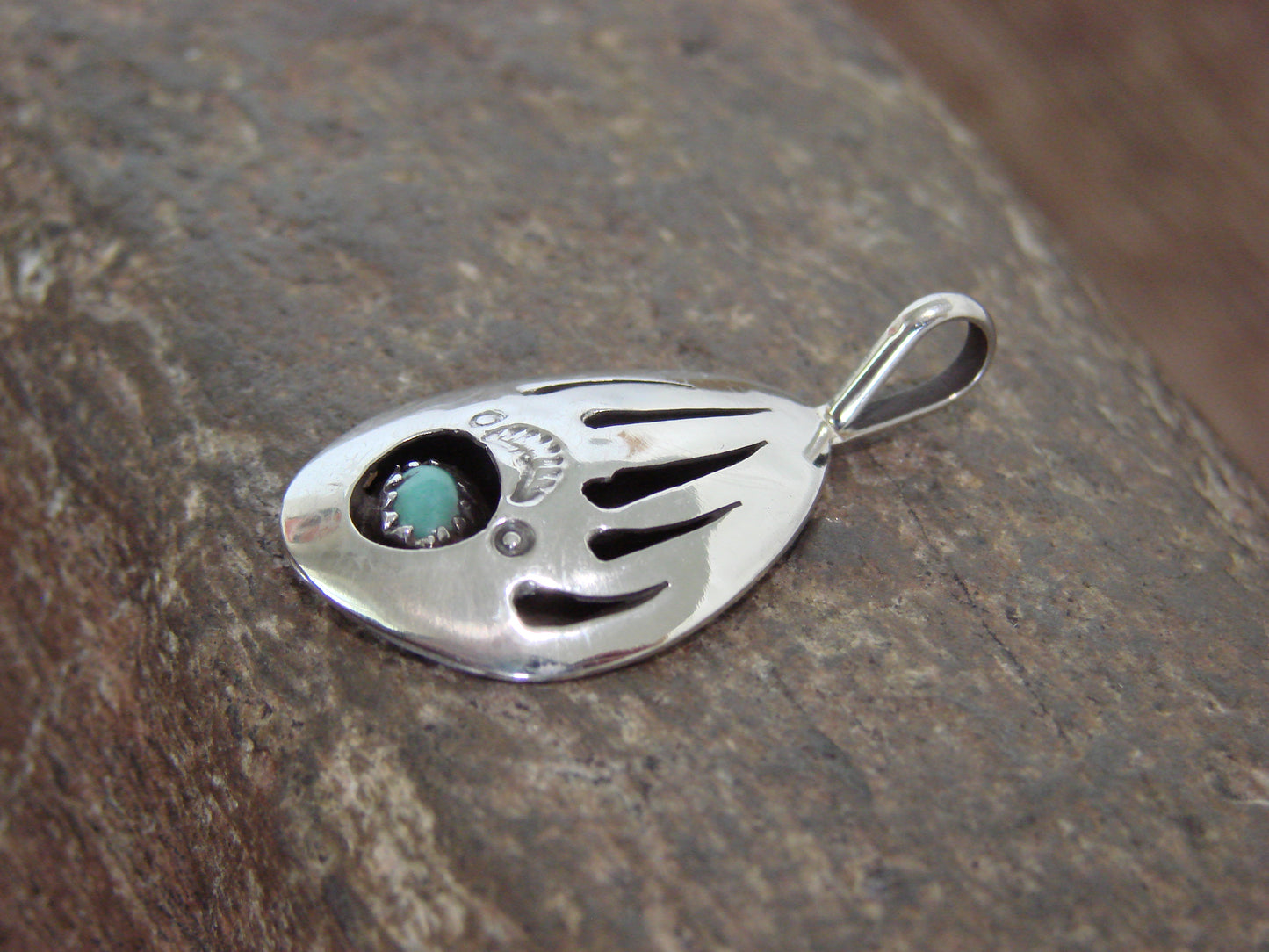 Native American Sterling Silver Turquoise Bear Paw Pendant by Begay