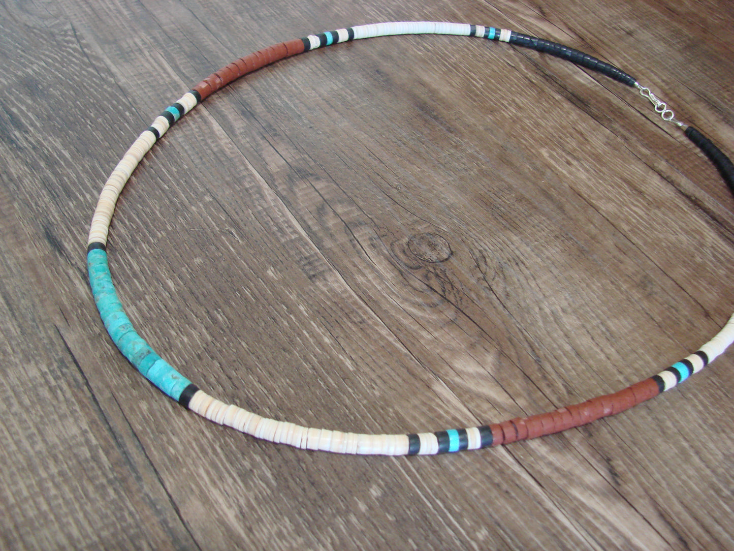 Native American 25" Santo Domingo Turquoise Heishi Necklace - Crespin