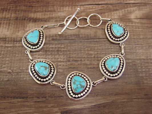 Native American Sterling Silver & Turquoise Link Bracelet by S. Jack