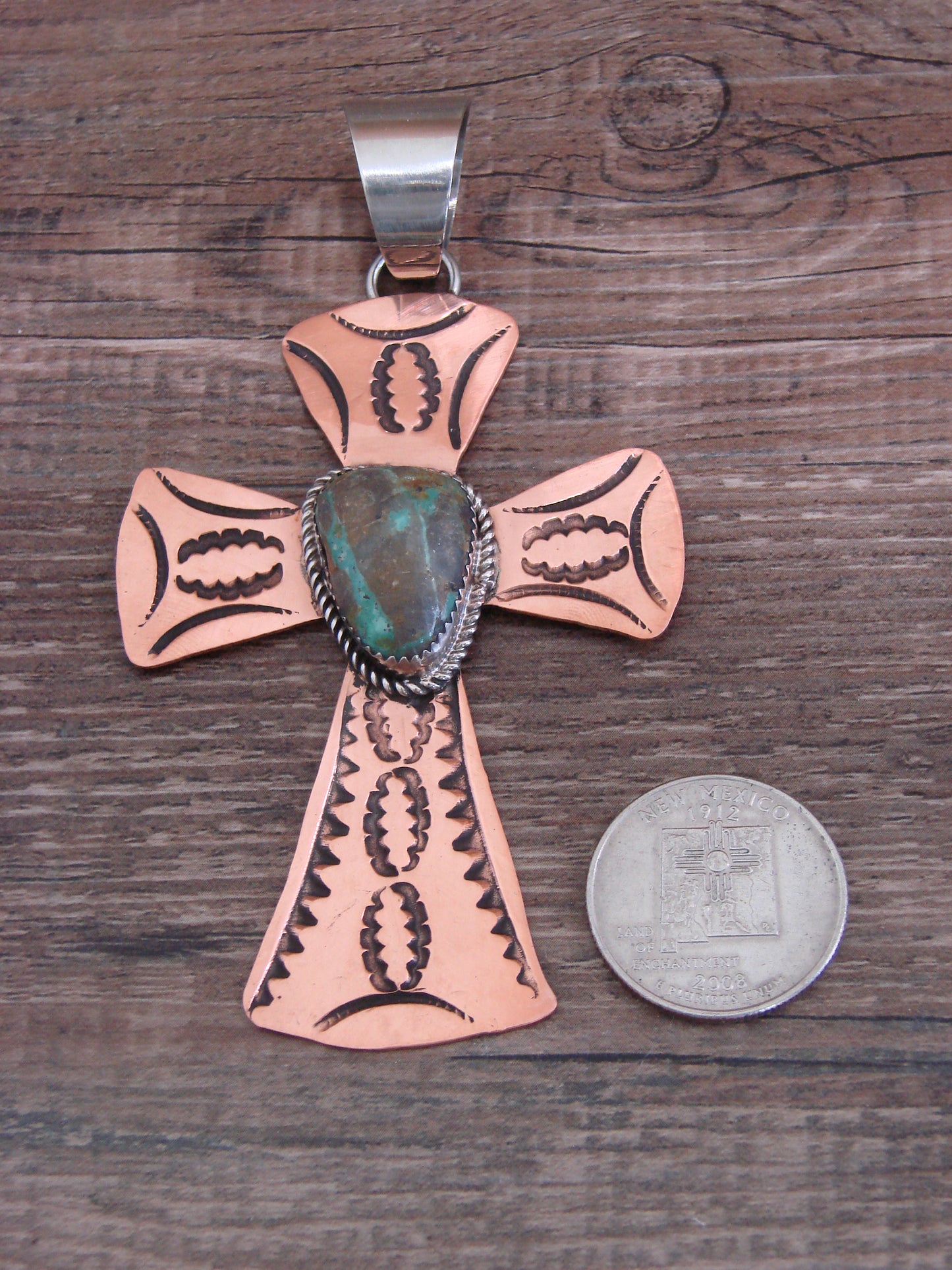 Native American Copper & Turquoise Cross Pendant by Cleveland