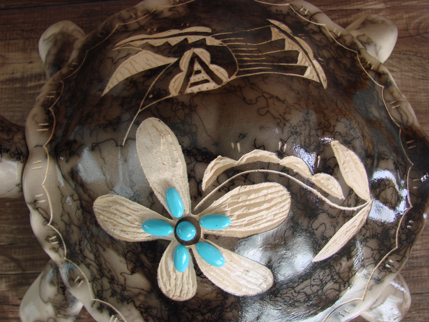 Large Navajo Pottery Horse Hair Turtle Jewelry Trinket Box by Vail