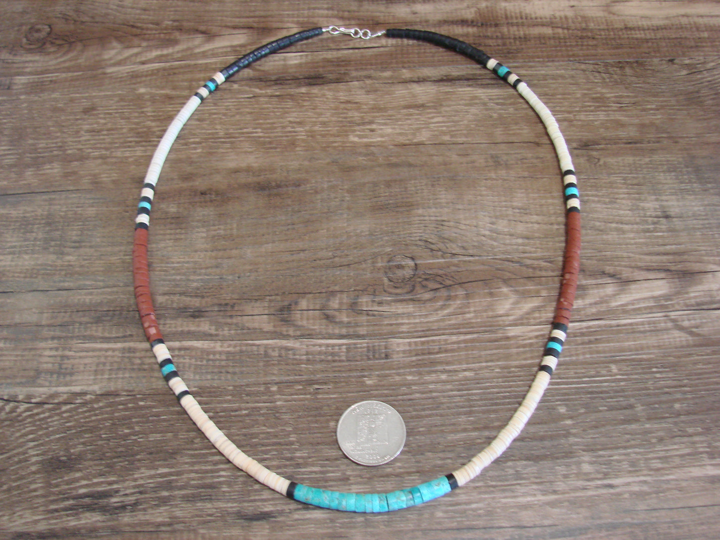 Native American 25" Santo Domingo Turquoise Heishi Necklace - Crespin