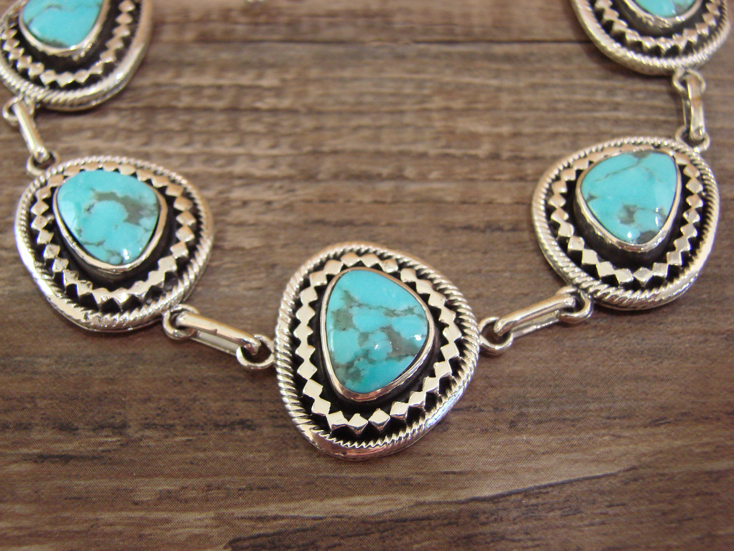 Native American Sterling Silver & Turquoise Link Bracelet by S. Jack