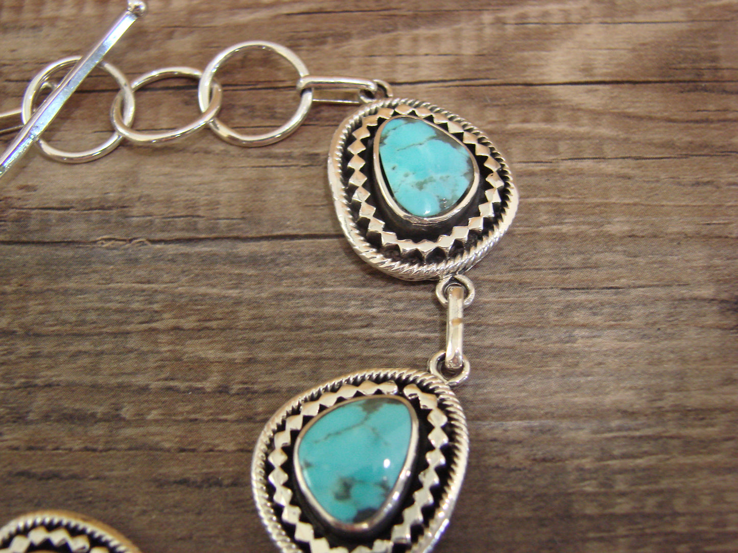 Native American Sterling Silver & Turquoise Link Bracelet by S. Jack