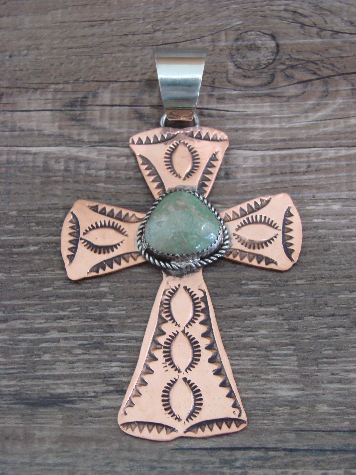 Native American Copper & Turquoise Cross Pendant by Cleveland