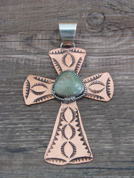 Native American Copper & Turquoise Cross Pendant by Cleveland