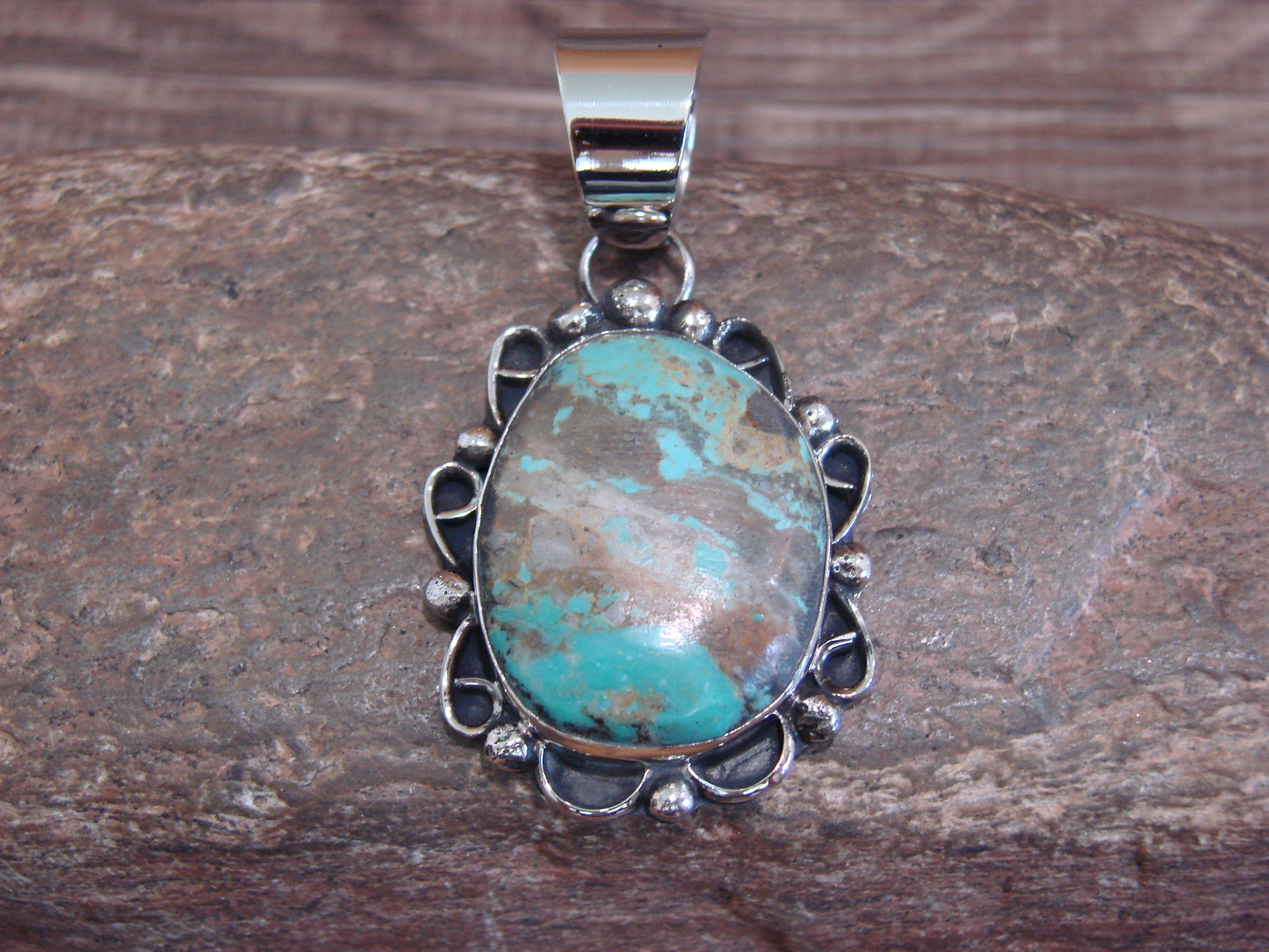 Native American Navajo Nickel Silver & Turquoise Pendant - Cleveland