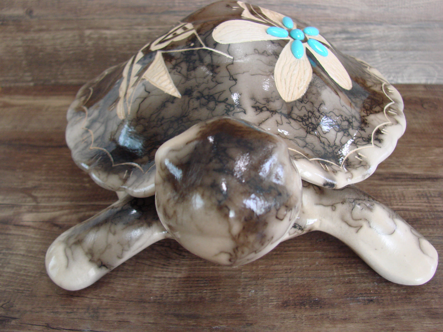 Large Navajo Pottery Horse Hair Turtle Jewelry Trinket Box by Vail