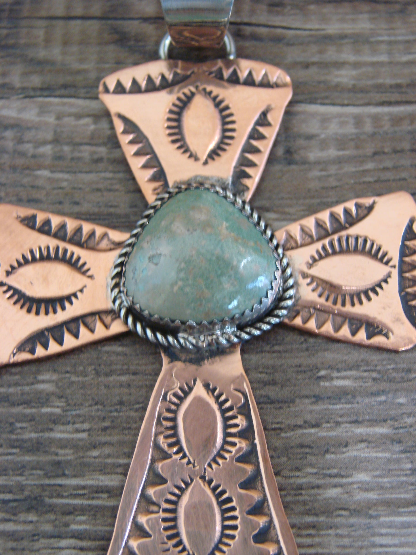 Native American Copper & Turquoise Cross Pendant by Cleveland
