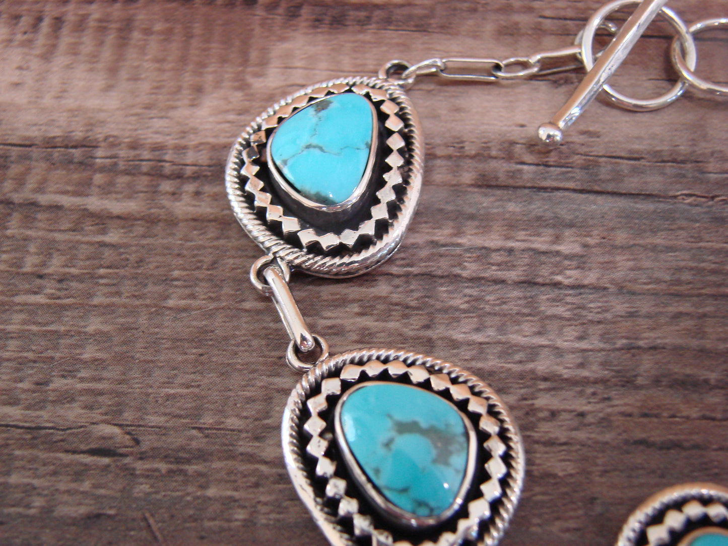Native American Sterling Silver & Turquoise Link Bracelet by S. Jack