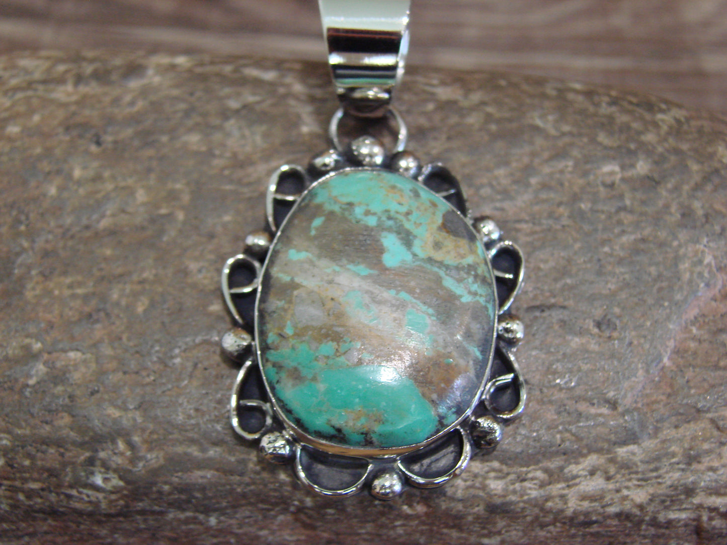 Native American Navajo Nickel Silver & Turquoise Pendant - Cleveland