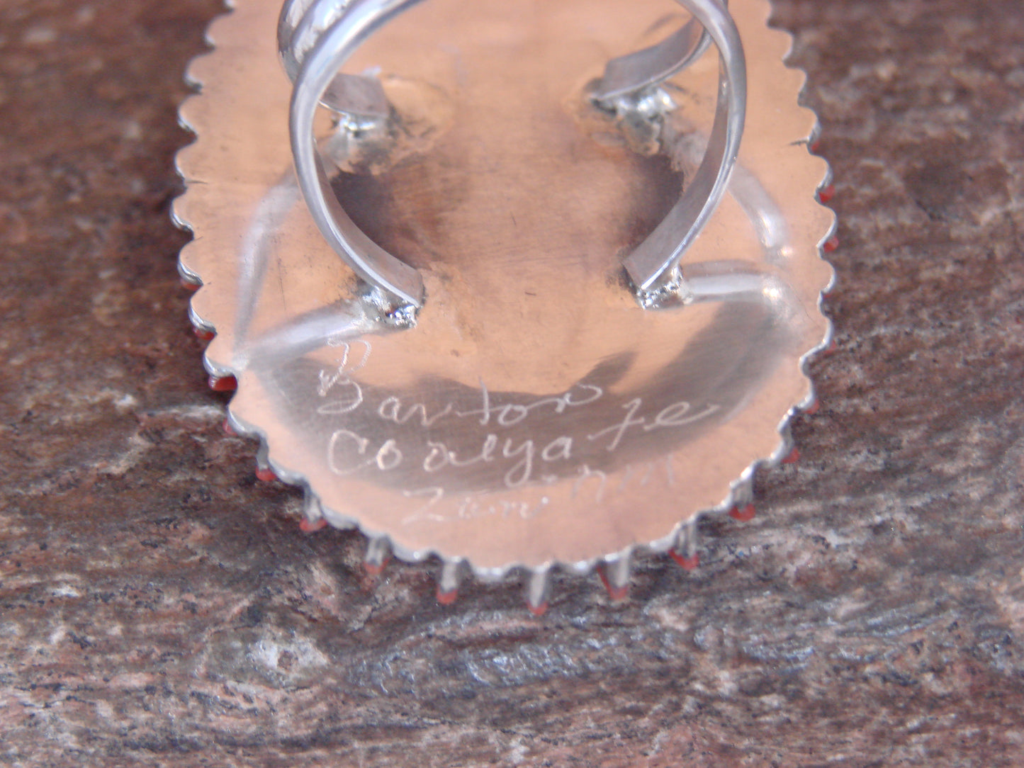 Native American Sterling Silver Coral Cluster Needlepoint Ring - Cooayate - Size 9