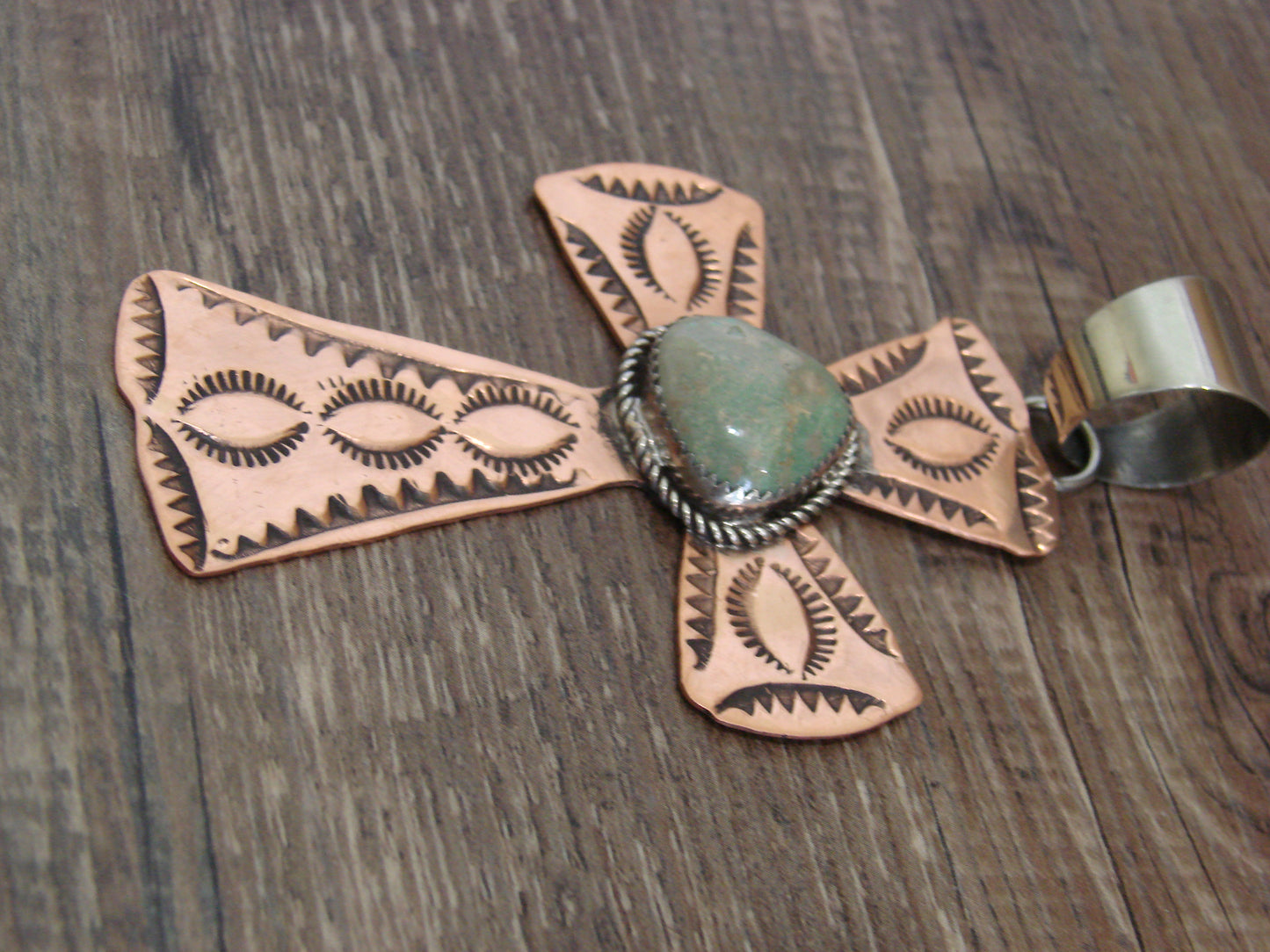 Native American Copper & Turquoise Cross Pendant by Cleveland