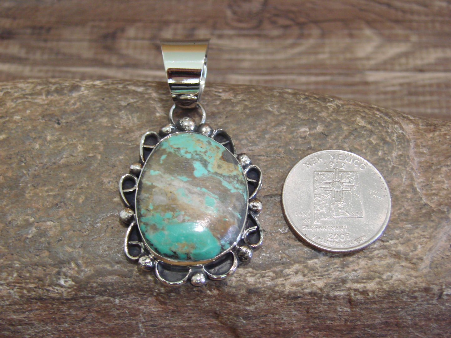 Native American Navajo Nickel Silver & Turquoise Pendant - Cleveland