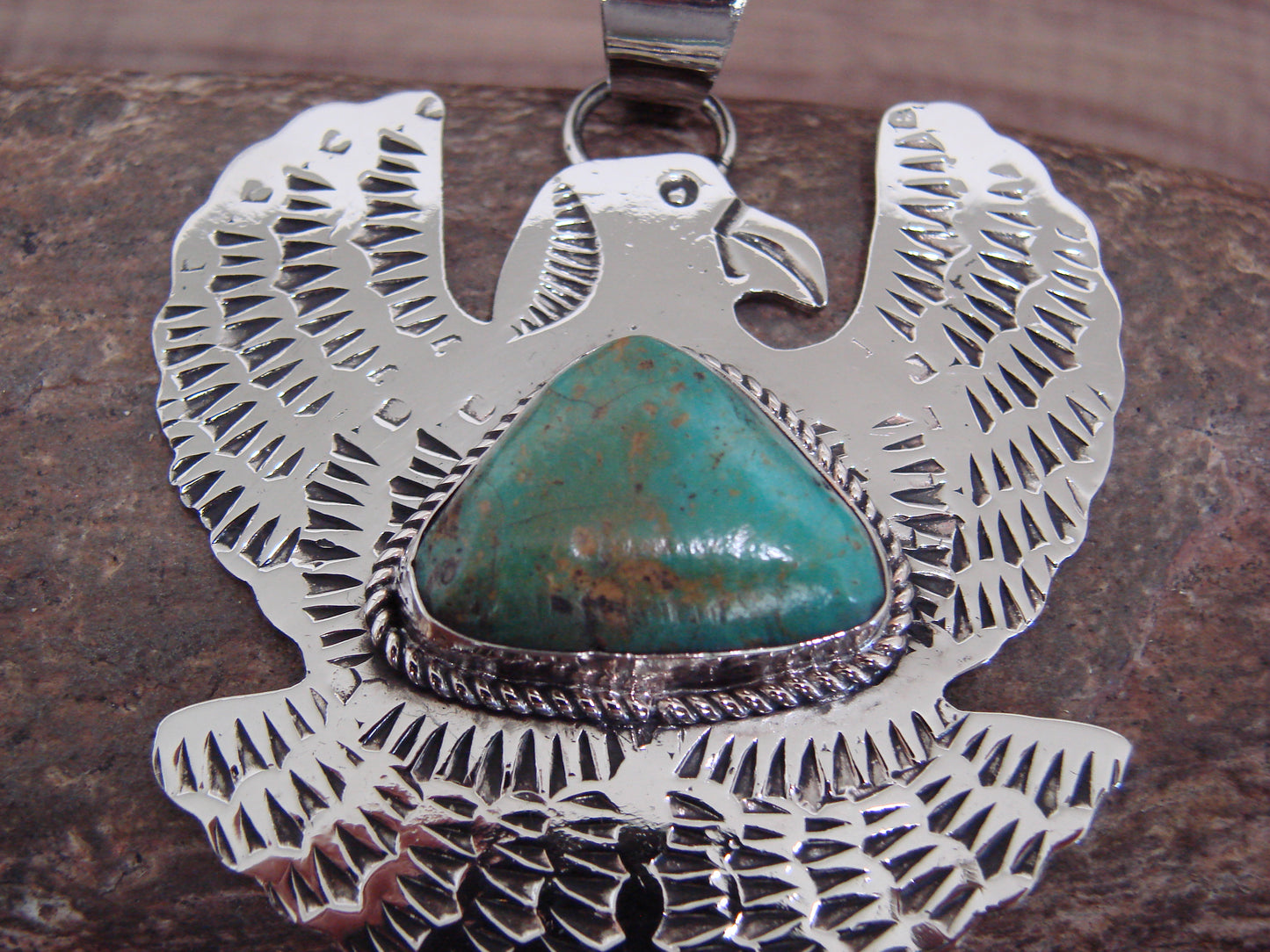 Native American Nickel Silver & Turquoise Eagle Pendant - Cleveland