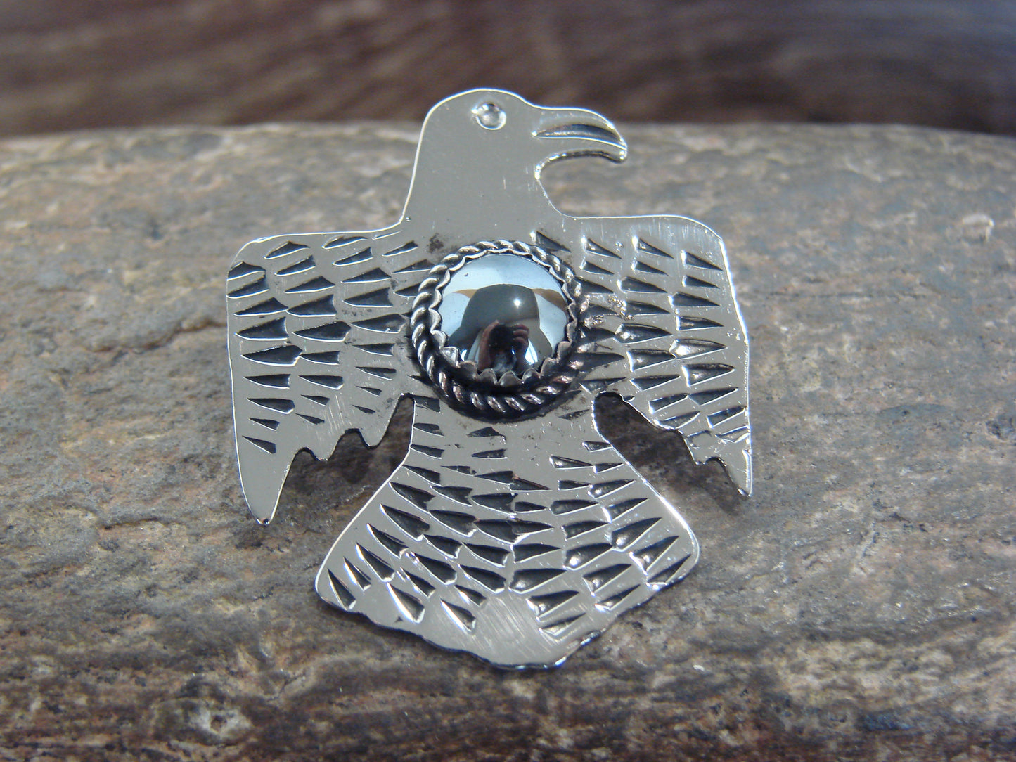 Native American Nickel Silver & Hematite Thunderbird Pendant - Cleveland
