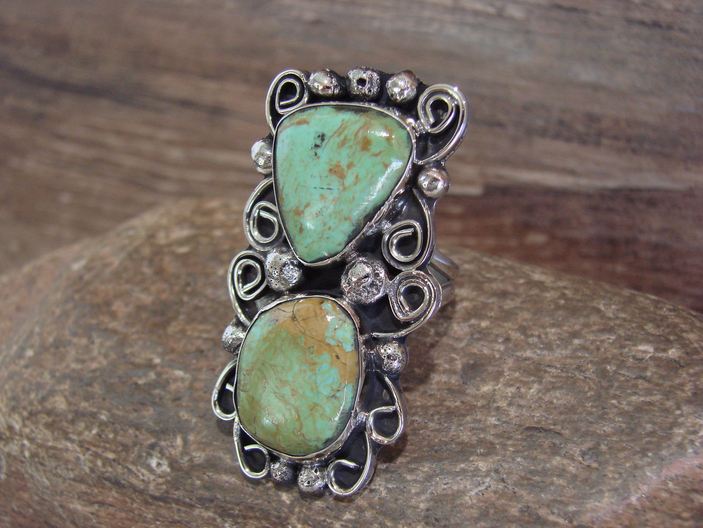 Native American Nickel Silver & Turquoise Ring by Cleveland - Size 12