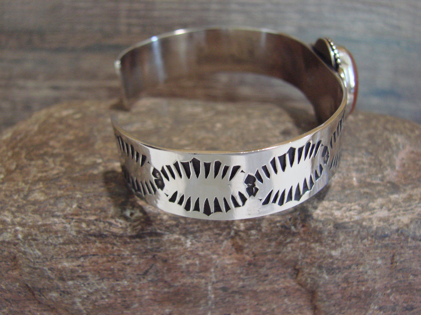 Navajo Indian Nickel Silver & Red Howlite Bracelet by Cleveland