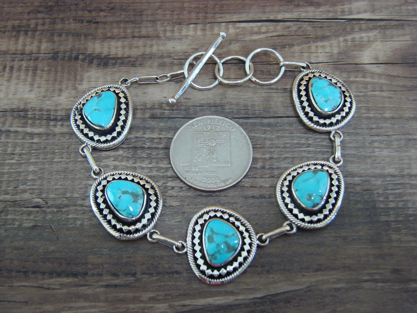 Native American Sterling Silver & Turquoise Link Bracelet by S. Jack